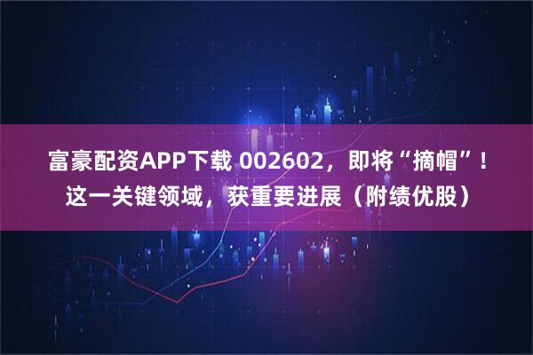富豪配资APP下载 002602，即将“摘帽”！这一关键领域，获重要进展（附绩优股）